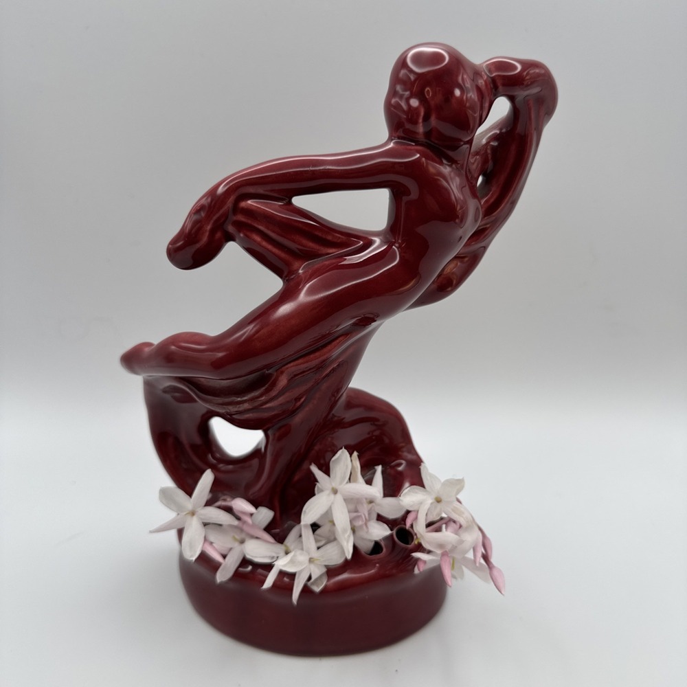 Camark Art Pottery Flower Frog Holder Vase Art Nouveau‎ Nude Woman Dancer Scarf